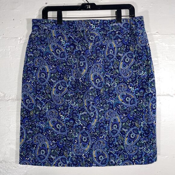 Talbots Blue Paisley Corduroy Skirt Size 12 Cotton Stretch Classic Print Mod - Picture 6 of 9